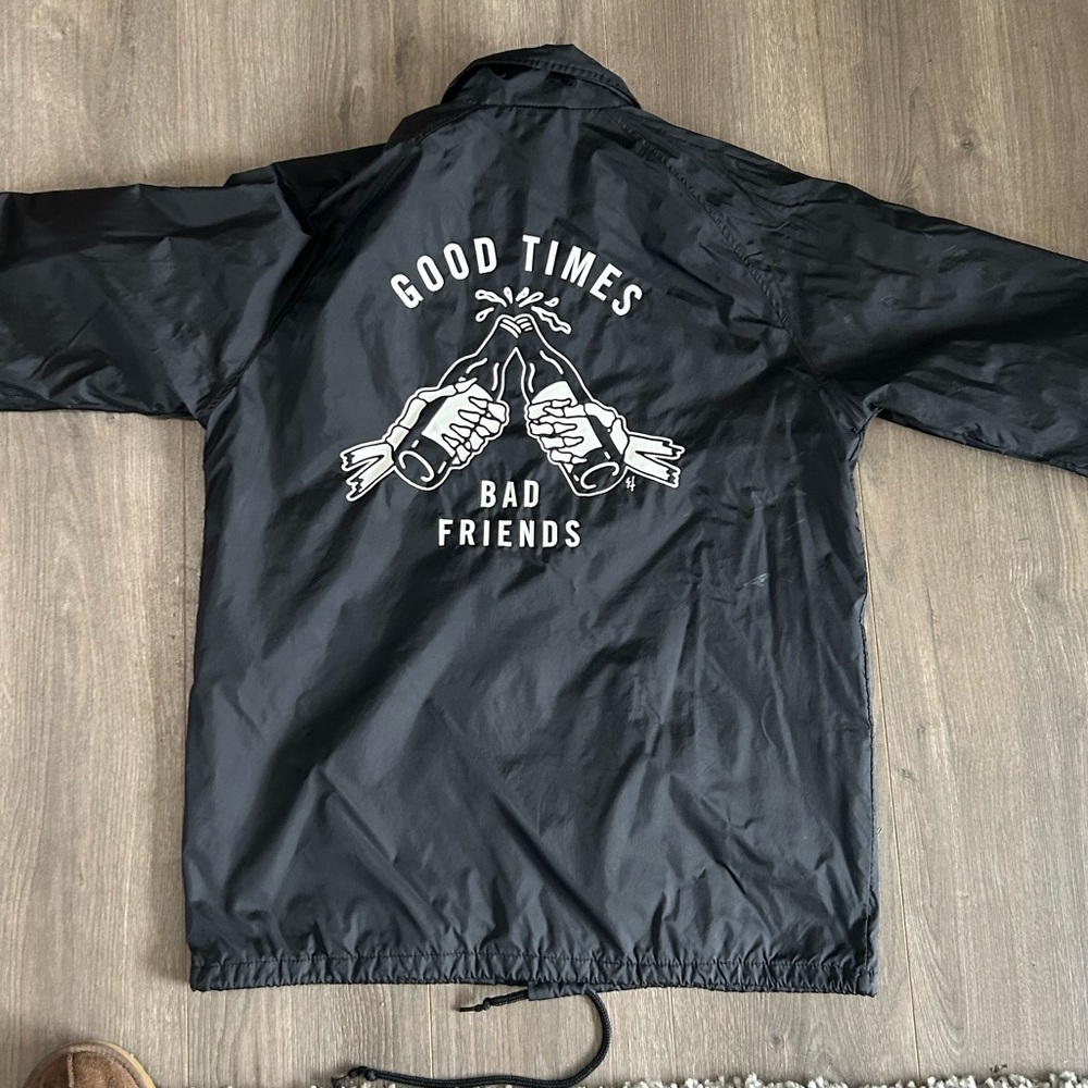 Good times Bad Friends button up rain coat